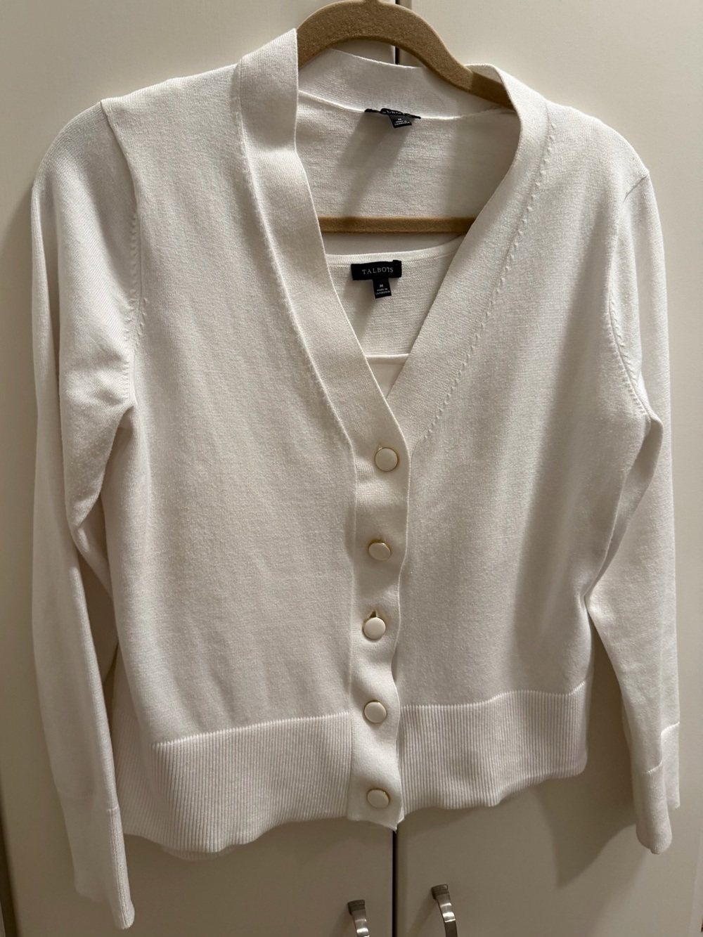 Talbots White V-Neck Button Cardigan Sweater and matching tank